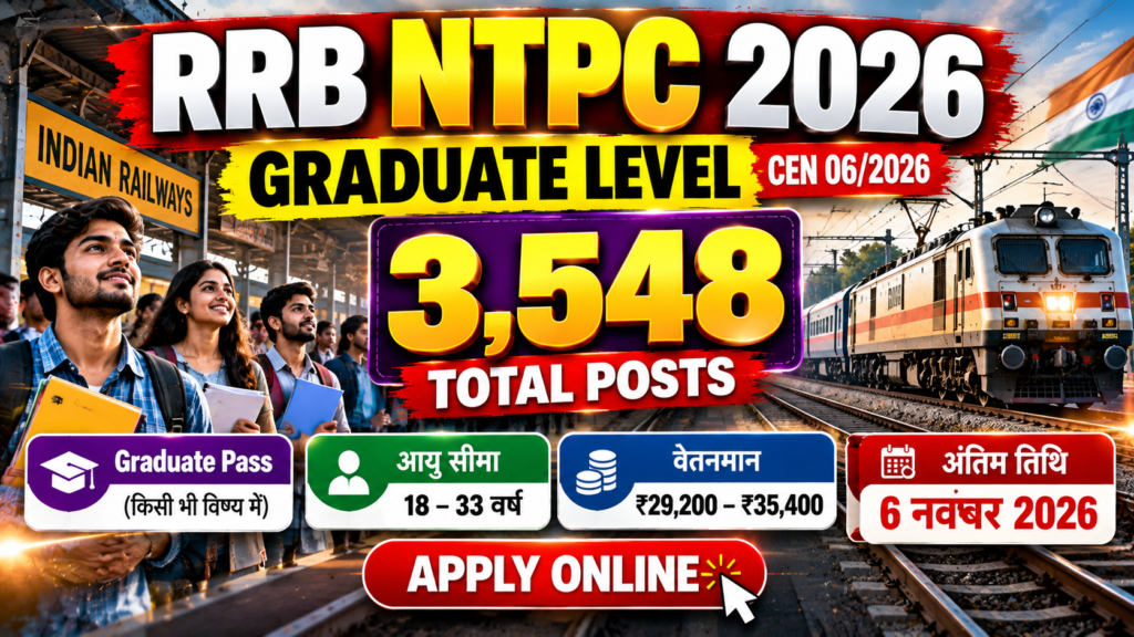 RRB NTPC Graduate Level Online Form 2026 (3548 Posts)