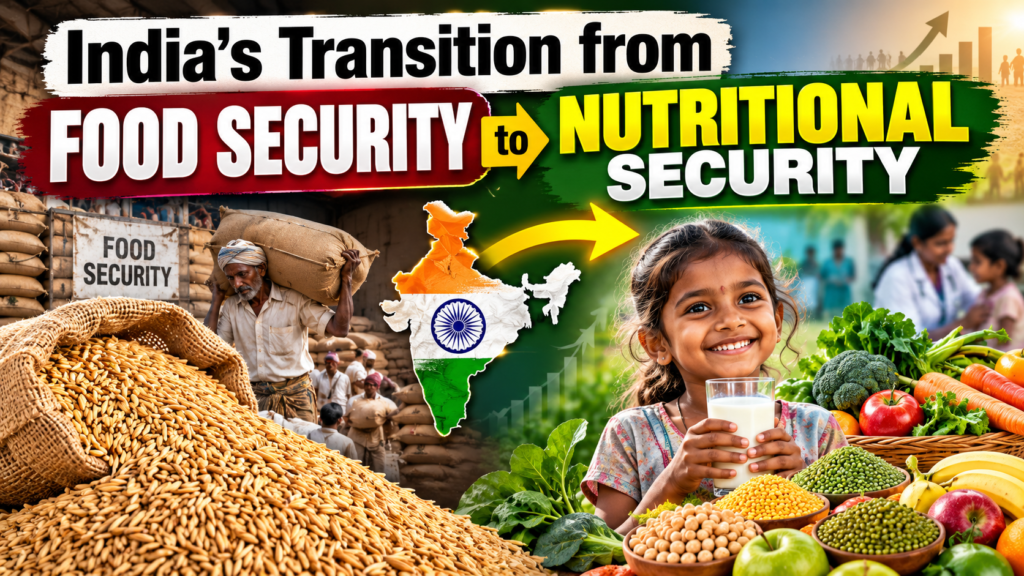 खाद्य सुरक्षा से पोषण सुरक्षा की ओर भारत का रूपांतरण (India’s transition from food security to nutritional security)